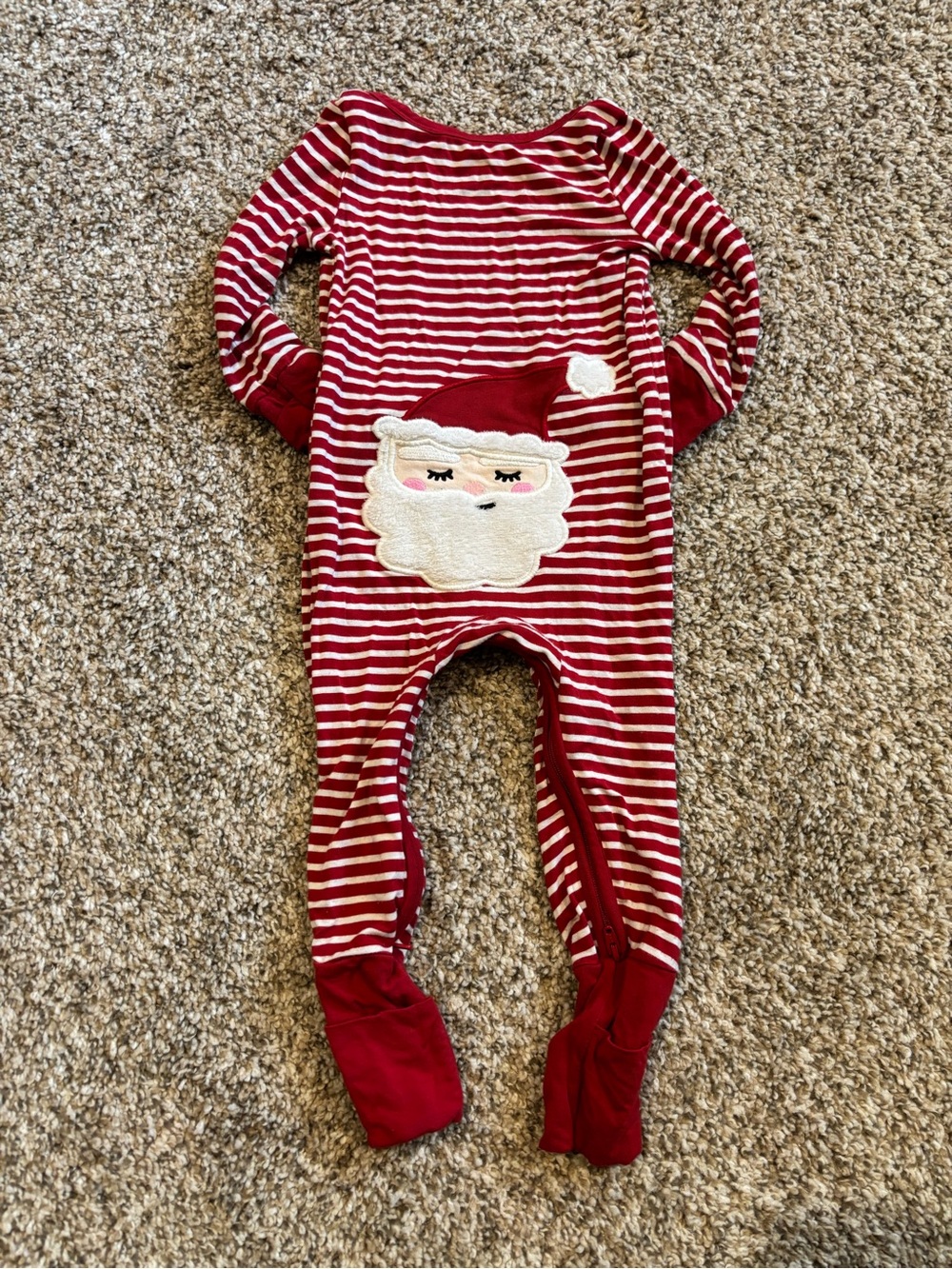 Little Sleepies Red Striped Baby One-Piece with Santa Bum